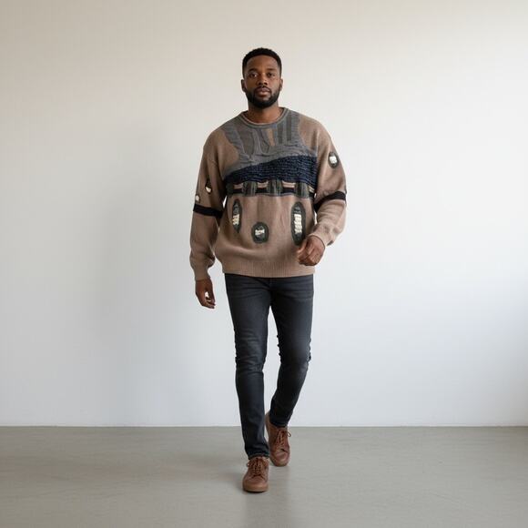 VINTAGE ABSTRACT PATTERN KNITTED PULLOVER SWEATER COOGIE STYLE A.DINER MEN SZ XL - Picture 3 of 14